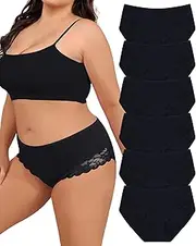[Levao] Womens Underwear Cotton Cheeky Bikini Plus Size Lace Hipster Panty Stretch Full Briefs 6 Pack L-4XL