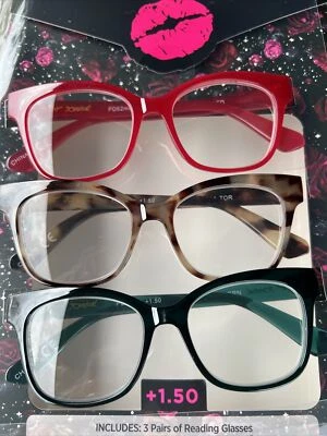 BETSEY JOHNSON❤️+1.50 3 Pack Reading Glasses Readers Tortoise RED Dk Green