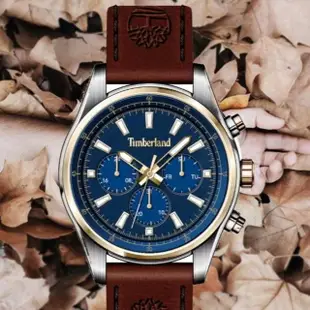 【Timberland】天柏嵐 ASHMONT II系列 戶外多功能腕錶 皮革錶帶- 海軍藍/奶油棕46mm(TDWGF2100403)