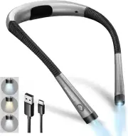 LED Neck Reading Light,3 Colors, 6 Brightness Levels, Bendable Arm, Rechargeable