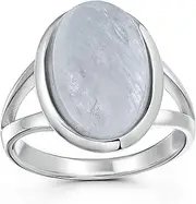 [Bling Jewelry] Customizable Iridescent White Created Opal Big Oval Split Shank Statement Ring For Women And Teens Personalized Boho Gemstone .925 Sterling Silver Rhodium Plating October Birthstone