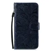 For Samsung Galaxy S20 Ultra Case, Flower Lace PU Leather Wallet Cover, Dark Blue