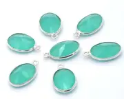 5 Pcs 17X10mm Chalcedony Connector Pendent 1 Loop Bezel Silver Plated