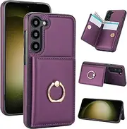 Boyobacase for Samsung Galaxy S22 Case Wallet with Card Holder,for Galaxy S22 5G Flip Case 360°Rotation Ring Holder Kickstand Protective Phone Cover with 4 Card Slots and Cash Pocket-Deep Purple