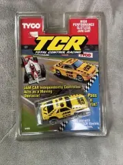 Rare TYCO TCR MUSTANG "JAM CAR" Lite YELLOW Model Motoring Aurora AFX NEW Card