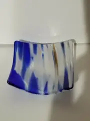 Blue And White Glass Spoon Rest approximately 3 inches square