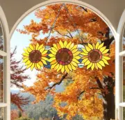 Sunflowers Stained Glass Hanging Suncatcher Window Panel Tiffany Style 22x9in