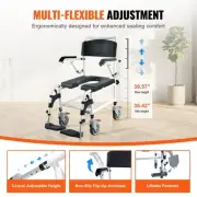 Adjustable Shower Commode Wheelchair with Lockable Wheels and Removable Bucket