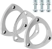 PALOZO Stainless Steel Exhaust Flange Connection Kit, 3 Bolt 2.5 inch/63.5mm Exhaust Flange & Exhaust Gasket Connection Set with Bolts and Nuts for 63.5mm OD Pipes(2 Pcs Flange)