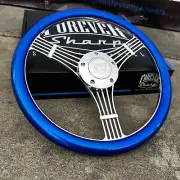 14" Inch Polished Discord Steering Wheel Billet Horn Metallic Blue Chevy GMC