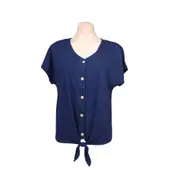 LEO & NICOLE Women's Tie-Front Short Sleeves Top - Navy