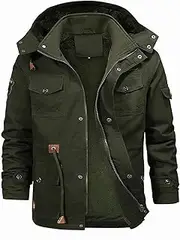 [FerduS] Men's Jacket Winter Fleece Jacket Casual Thick Thermal Coat Full Zip Multi Pocket Outwear Hooded Jacket