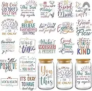 AFRITEE Transfer Cup Wrap Decals - 20 Sheets Colorful Mental Health UV DTF Cup Wraps for 16 20 40 oz Glass, Daily Affirmation Inspiration Uplifting Uvdtf Transfer Stickers for Water Bottle Craft Gifts