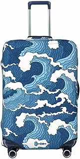 [CADREWY] Stormy Sea Print Travel Suitcase Cover Luggage Protector with Elastic Anti Scratch for Carry On, Black, Large