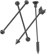 [Baluue] 1Set Industrial Barbell Arrow Earrings Black Double Ear Holes Studs for Men Women Comfortable Smooth Surface for Cartilage Piercing Jewelry
