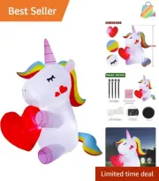 5FT Lighted Inflatable Unicorn Holding Heart - Perfect Valentine's Day Decor