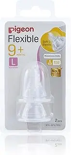Pigeon Flexible Peristaltic Slim Neck Teat for 9+ Months Babies, (L), BPA & BPS-Free, 2-Pack