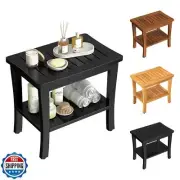 Extra Bamboo Black Shower Bench Stool Waterproof Shower Chair Spa Bath Seat E