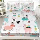 Cute Llama Fitted Sheet Twin Size, Alpaca Cactus Print Bed Sheet Set,Cartoon ...