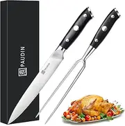 Carving Knife Set, PAUDIN German Steel Turkey Carving Knife and Fork Set, BBQ Knife Set with Ergonomic Handle, Full Tang Carving Knife for Meat, Brisket