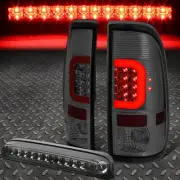FOR 99-07 FORD SUPER DUTY RED 3D LED C-BAR TAIL LIGHTS+THIRD BRAKE LAMP (TINTED)