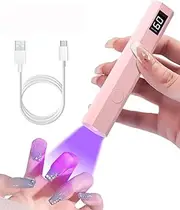 Portable UV LED Nail Lamp, USB Rechargeable, LED Display Timer, Pink, 10.3 cm