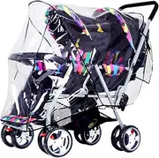 ITODA Twins Baby Pushchair Rain Cover Universal Sit Tandem Stroller Waterproof Rainy Weather Guard Outdoor Double Carriage Wind Dust Snow Protection Breathable Shield Transparent Accessories
