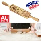 Christmas Wooden Embossing Rolling Pin Engraved Elk Baking Cookies Cake Roller