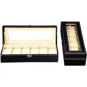 6/10/12 Grids PU Leather Watch Box Organizer Case Watch Display Case with Lock