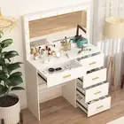 White Bedroom Dressing Table with 5 Drawers and 3 color Modes LED Light Mirror