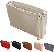 MISIXILE Felt Purse Insert Organizer with Zipper And Gold Buckles,Handbag Organiser Insert Fit Toiletry Pouch 19 26(Beige-L)