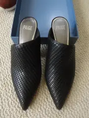 Paige Epic Mule Black Woven Leather Pointed Toe Heel Size 8.5, Gorgeous NIB $295