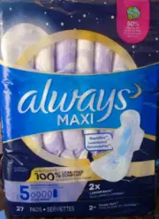 Always Maxi Pads with Wings, Size 5, Extra Heavy Overnight Absorbency, 27 CT