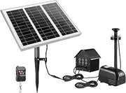 100W Solar Fountain Water Pump with Battery and LED Light for Birdbath Garden Pool