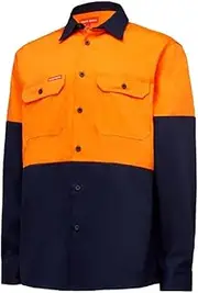 [Hard Yakka] Men's Hi Vis 2 Tone Cotton Drill Heavy Weight Long Sleeve Shirt