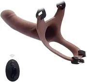 DRTBAC SM Strap on Silicone Hollow Dildo with Adjustable Harness, 10 Frequency Vibration Delay Penis Enlargement Sleeve Strap-on Dildos Set Sex Toys for Men(Brown Braun)