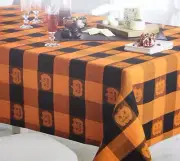 Halloween Midnight Market Orange Black Pumpkin Jacquard 60x84 Oblong Tablecloth