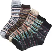 [TEMPNAP] 5 Pairs Warm Winter Socks for Men Outdoor Thickened Wool Socks Breathable Blend Vintage Design for Hiking Office and Casual Wear Present for Him
