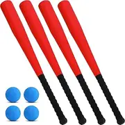 Wettarn 4 Pieces Foam Baseball Bat 24 Inches Foam Bat with 4 Pcs Safe Soft Baseballs T Ball Set for Outdoor Indoor Sport Game Baseball Beginners Practice Playing Training