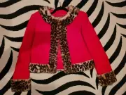 Moschino Red Leopard Trimmed Jacket Size 10