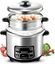 Rice Cookers and Steamer (2-5L) 304 Stainless Steel Food Rice Cooker, with Keep-Warm Function, Make Rice & Steam Healthy Food & Vegetables Electric (S