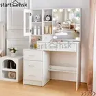 Dressing Table Set Makeup LED Sliding Mirror Desk Storage Cabinet Drawers White