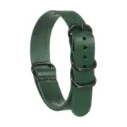 16mm Quick Release Genuine Leather Watch Band W Black Metal Buckle, Green