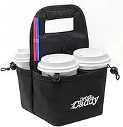 (4) - Portable Drink Carrier and Reusable Coffee Cup Holder by Drink Caddy - 4 Cup Collapsible Tote Bag with Organiser Pockets Safely Secures Hot and Cold Beverages - Perfect for Food Delivery and Take Out