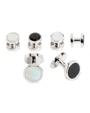 David Donahue Sterling Silver, Mother Of Pearl & Onyx Stud & Cufflink Set