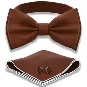 Men's Bow Ties with Handkerchief & Cufflinks Pre-Tied L - (adults) 30 Brown