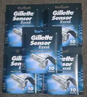Gillette Sensor Excel 10 Pack Long Lasting Chromium Razor Blades X5 Boxes