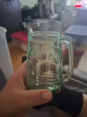 Vintage Coca Cola Coke Embossed Green Clear Glass Stein Mug 16oz
