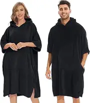 Changing Robe for Women Men, Changing Bath Robes Towelling with Pocket, Unisex Oversized Microfibre Changing Hooded Towel Surf Poncho with hood for Home, Sport Beach, Swimming