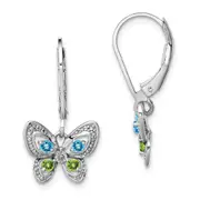 Sterling Silver Rhodium-plated Blue Topaz u0026 Peridot u0026 Diamond Earrings